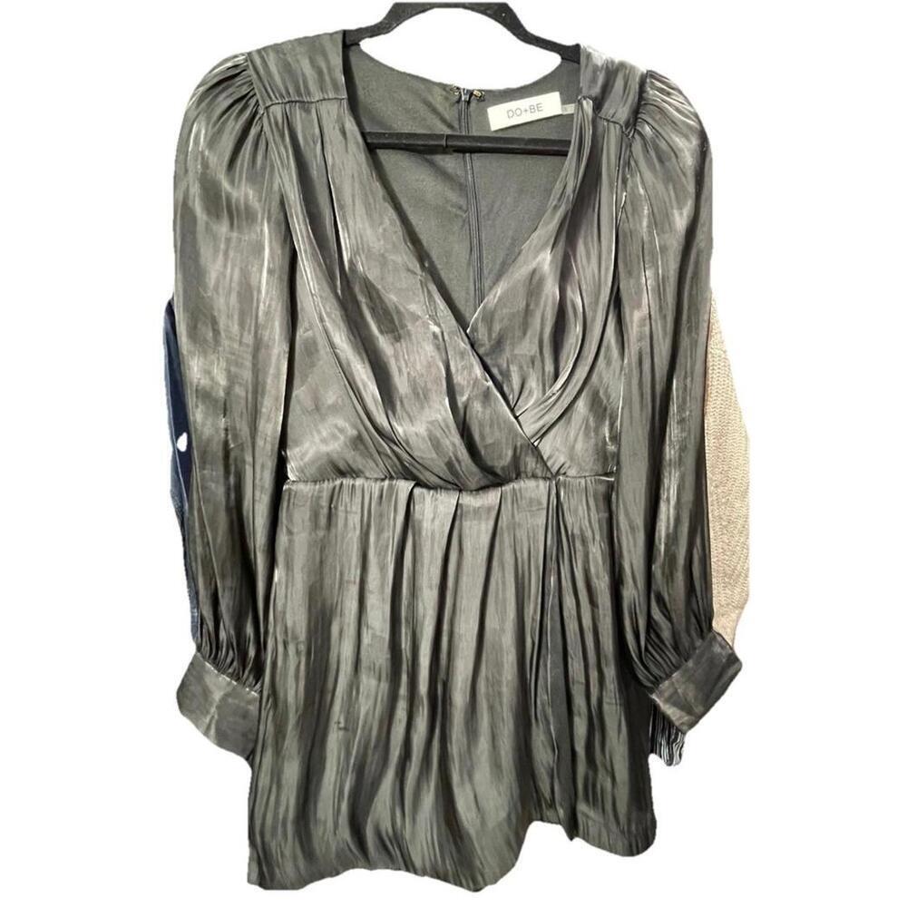 Do+Be Romper Black Satin Romper Size S back zip long sleeve